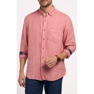 Tailor Vintage mens M long sleeve linen shirt Bruno dusty rose PUREtec cool